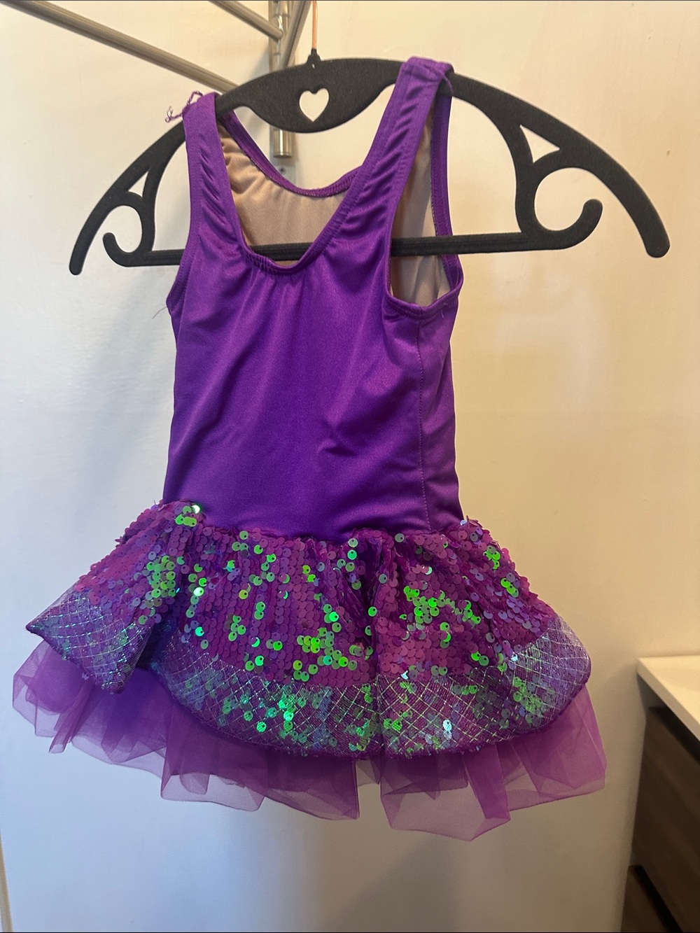 Weissman Purple Sequin Tutu Dress with Green Sequin Accents.